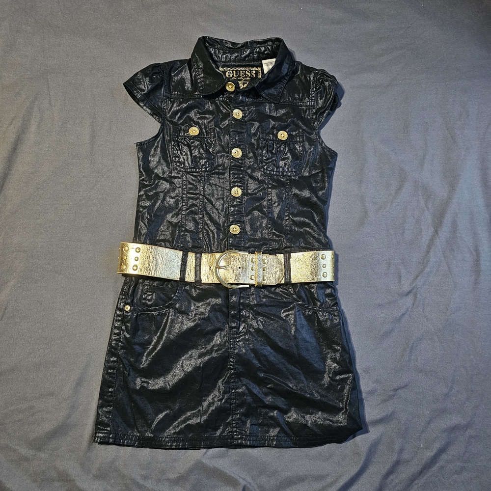 ⭐️Guess Shiny Black Dress with Gold Accents